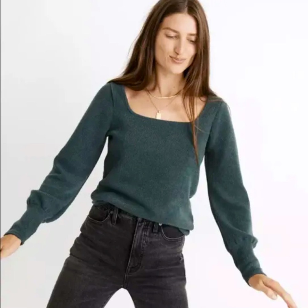 Madewell Ottoman Rib Square-Neck Top size xs Midnight Green